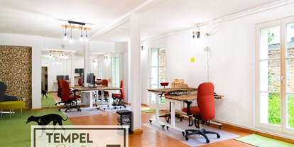 Coworking Spaces - feste Arbeitsplätze vorhanden - Berlin - In unserem gemeinsamen Arbeitsraum gilt Meeting und Telefonverbot, für eine ruhige Arbeitsatmosphäre. Das klappt super, denn wir haben viele Orte, wo telefonieren oder plaudern kann. - Tempelgehöft - produktiv, gemütlich, grün