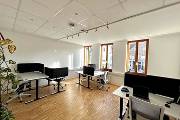 Coworking Space: Büro 2 mit höhenverstellbaren Schreibtischen und einstellbare Bürostühle - dyonix Workspaces