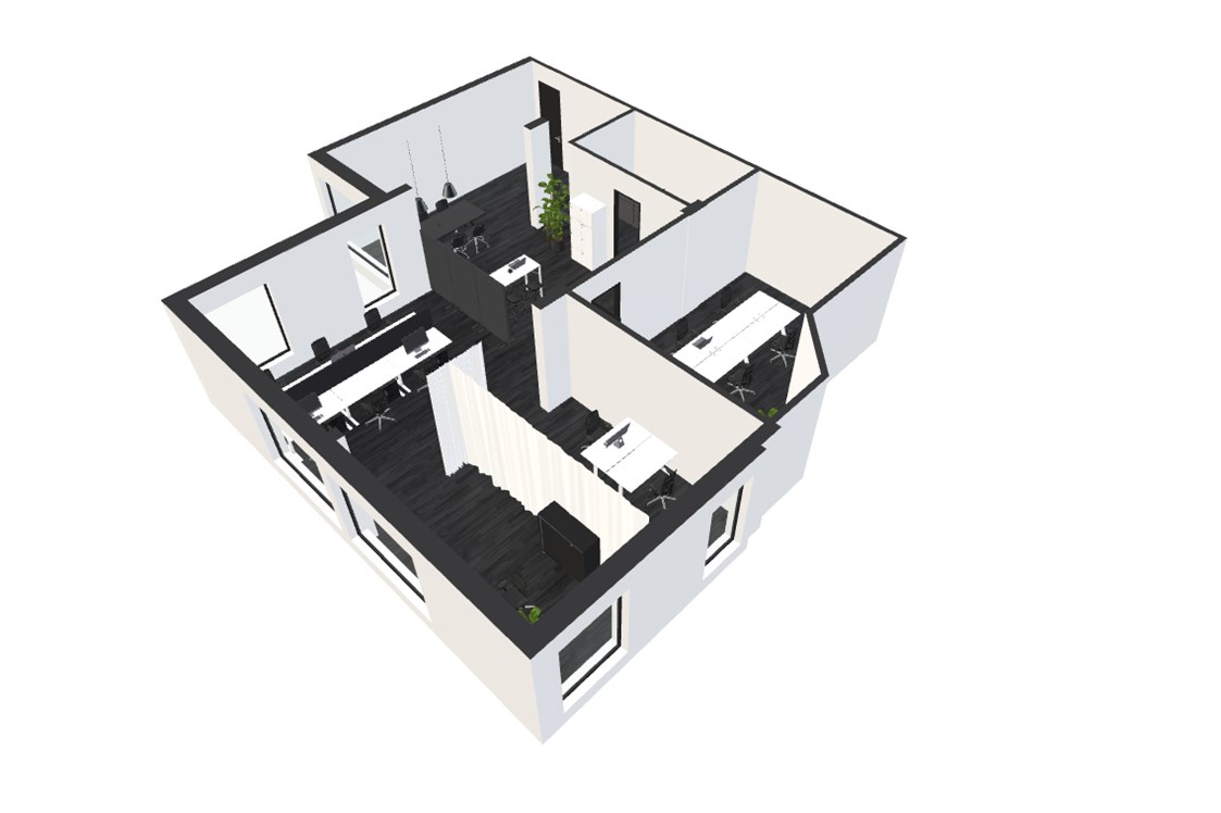 Coworking Space: Grundriss
(3-D-Modell) - CoWorking@A66 "Get Space at the right Place"