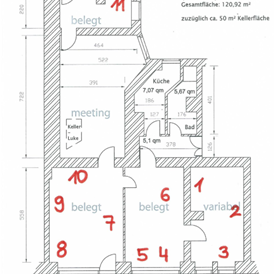 Coworking Space: Grundriss: Im Moment sind Platz 4 und 5 zu vermieten. - Bürogemeinschaft RiSo78